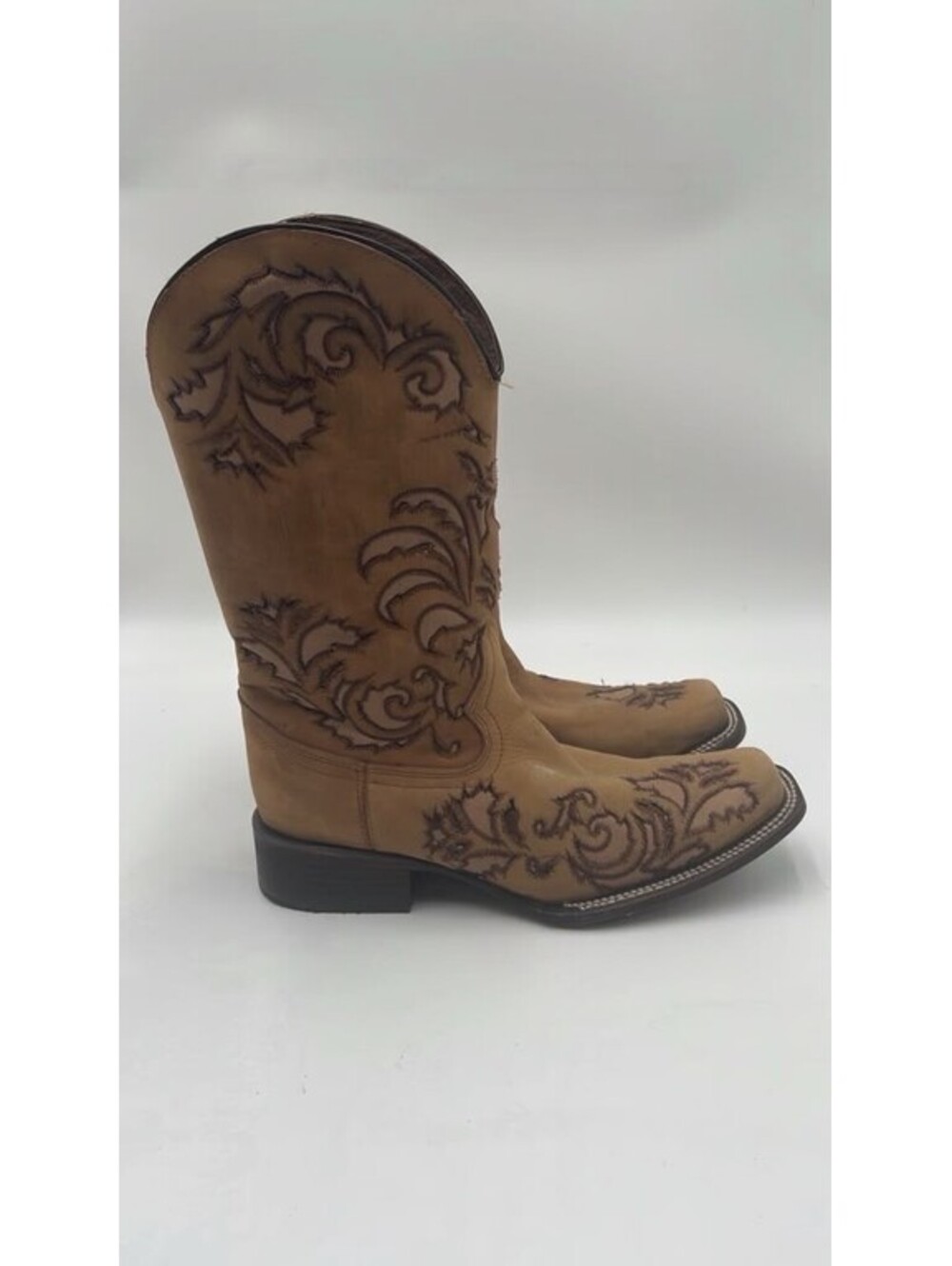 Circle G Inlay & Embroidery Tall Western Boot Honey Leather Women Size 8.5M